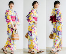 画像をギャラリービューアに読み込む, 浴衣セット レディース 生成り地カラフル朝顔 浴衣 ワイン地幾何学 帯 セット 単衣帯 変わり織生地 花火大会 夏祭り ビアガーデン 夏 お出かけ 和装 和服 レディースファッション 2023
