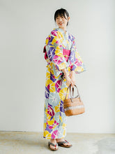 画像をギャラリービューアに読み込む, 浴衣セット レディース 生成り地カラフル朝顔 浴衣 ワイン地幾何学 帯 セット 単衣帯 変わり織生地 花火大会 夏祭り ビアガーデン 夏 お出かけ 和装 和服 レディースファッション 2023
