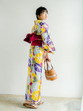画像をギャラリービューアに読み込む, 浴衣セット レディース 生成り地カラフル朝顔 浴衣 ワイン地幾何学 帯 セット 単衣帯 変わり織生地 花火大会 夏祭り ビアガーデン 夏 お出かけ 和装 和服 レディースファッション 2023