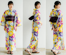 画像をギャラリービューアに読み込む, 浴衣セット レディース 生成り地カラフル朝顔 濃紫 兵児帯 セット へこ帯 浴衣 セット 2023 夏祭り 花火大会 ビアガーデン 夏 お出かけ おしゃれ レディースファッション