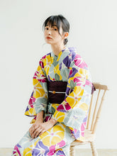 画像をギャラリービューアに読み込む, 浴衣セット レディース 生成り地カラフル朝顔 濃紫 兵児帯 セット へこ帯 浴衣 セット 2023 夏祭り 花火大会 ビアガーデン 夏 お出かけ おしゃれ レディースファッション