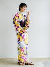 画像をギャラリービューアに読み込む, 浴衣セット レディース 生成り地カラフル朝顔 濃紫 兵児帯 セット へこ帯 浴衣 セット 2023 夏祭り 花火大会 ビアガーデン 夏 お出かけ おしゃれ レディースファッション