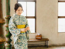 画像をギャラリービューアに読み込む, 浴衣セット 3点セット 生成りベージュ地 菊唐草 2色 浴衣 半幅帯 下駄 浴衣 セット 浴衣帯 夏祭り 花火大会 ビアガーデン 夏 イベント レディース 和装 和服 2023