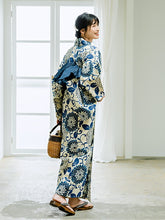 画像をギャラリービューアに読み込む, 浴衣セット レディース 生成りベージュ地猫花唐草 ネイビー 濃紺 兵児帯 セット へこ帯 浴衣 セット 2023 夏祭り 花火大会 ビアガーデン 夏 お出かけ おしゃれ レディースファッション
