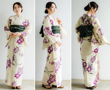 画像をギャラリービューアに読み込む, 浴衣セット レディース 生成りベージュ地百合 カーキグリーン 兵児帯 セット へこ帯 浴衣 セット 2023 夏祭り 花火大会 ビアガーデン 夏 お出かけ おしゃれ レディースファッション