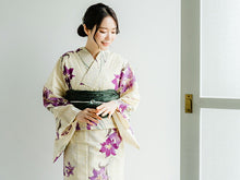 画像をギャラリービューアに読み込む, 浴衣セット レディース 生成りベージュ地百合 カーキグリーン 兵児帯 セット へこ帯 浴衣 セット 2023 夏祭り 花火大会 ビアガーデン 夏 お出かけ おしゃれ レディースファッション