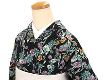 画像をギャラリービューアに読み込む, 洗える着物 袷 仕立て上がり 単品 黒地 花柄 百華 女性 レディース 和装 和服 きもの カジュアル プレタ 春 秋 冬 きもの かわいい 普段着 ポリエステル