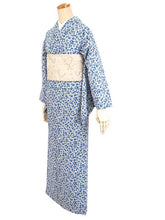 画像をギャラリービューアに読み込む, 洗える着物 袷 仕立て上がり 単品 ベージュ地 青小花柄 百華 女性 レディース 和装 和服 きもの カジュアル プレタ 春 秋 冬 きもの かわいい 普段着 ポリエステル