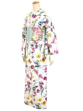 画像をギャラリービューアに読み込む, 洗える着物 袷 仕立て上がり 単品 ライトベージュ地 ピンク 花柄 百華 女性 レディース 和装 和服 きもの カジュアル プレタ 春 秋 冬 きもの かわいい 普段着 ポリエステル