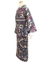 画像をギャラリービューアに読み込む, 洗える着物 袷 仕立て上がり 単品 ベージュ地 ゴブラン織調 バラ 花柄 百華 女性 レディース 和装 和服 きもの カジュアル プレタ 春 秋 冬 きもの かわいい 普段着 ポリエステル