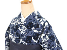 画像をギャラリービューアに読み込む, 洗える着物 袷 仕立て上がり 単品 オフホワイト地 ブルーグレー 花柄 百華 女性 レディース 和装 和服 きもの カジュアル プレタ 春 秋 冬 きもの かわいい 普段着 ポリエステル