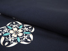 画像をギャラリービューアに読み込む, 洗える着物 袷 小紋 Mサイズ 仕立て上がり 単品 濃紺 華紋 レトロ 女性 レディース 着物 和装 和服 きもの プレタ モダン カジュアル 普段着