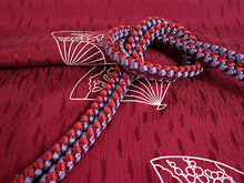 画像をギャラリービューアに読み込む, 帯揚げ 帯締め セット 正絹 カジュアル向き 丸組 渋ワイン色 扇 帯揚げ 渋藤色×赤茶 帯〆 和装 小物 レディース 女性 婦人 おびあげ おびじめ