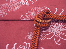 画像をギャラリービューアに読み込む, 帯揚げ 帯締め セット 正絹カジュアル向き 丸組 薄あずき色地 菊柄 帯あげ 明るい茶色 帯〆 和装 小物 レディース 女性 婦人 おびあげ おびじめ