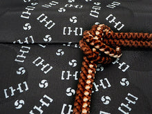 画像をギャラリービューアに読み込む, 帯揚げ 帯締め セット 正絹カジュアル向き 丸組 黒色地 三つ巴柄 帯あげ 茶色 帯〆 和装 小物 レディース 女性 婦人 おびあげ おびじめ