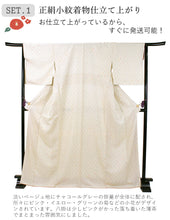 画像をギャラリービューアに読み込む, 正絹小紋5点福袋 淡いベージュ地 笹蔓 正絹小紋 着物 クリーニングクーポン 衣裳敷 松栄堂 防虫香 着物ハンガー 仕立て上がり 和装 和服 お手入れ安心 2024福袋 新春福袋