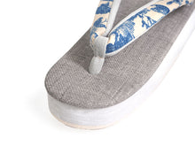 画像をギャラリービューアに読み込む, 草履 カレンブロッソ Mサイズ グレー 台 ライトベージュ色地 青花柄 鼻緒 足が痛くなりにくい 歩きやすい レディース 女性 着物 和装 Calen Blosso