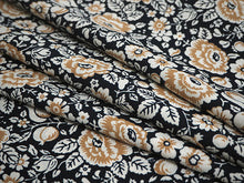 画像をギャラリービューアに読み込む, 洗える 着物 反物 単品 レディース 黒地×ライトブラウン 花更紗 牡丹 和つう 女性 小紋 和装 和服 袷 単衣 きもの 羽織 コート