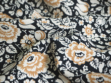 画像をギャラリービューアに読み込む, 洗える 着物 反物 単品 レディース 黒地×ライトブラウン 花更紗 牡丹 和つう 女性 小紋 和装 和服 袷 単衣 きもの 羽織 コート