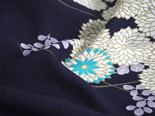 画像をギャラリービューアに読み込む, 洗える 着物 反物 単品 レディース 濃青紫地 菊に萩柄 永楽屋 女性 小紋 和装 和服 袷 単衣 きもの 羽織 コート