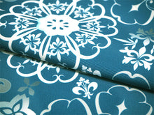 画像をギャラリービューアに読み込む, 名古屋帯 洗える 単品 ブルー オリエンタル柄 華紋 オリジナル 八寸 仕立て上がり プレタ カジュアル レディース 女性 和服 和装 着物