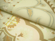 画像をギャラリービューアに読み込む, 名古屋帯 洗える 単品 薄黄緑地 アイボリー 薄ピンク オリエンタル柄 オリジナル 八寸 仕立て上がり プレタ カジュアル レディース 女性 和服 和装 着物