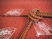 画像をギャラリービューアに読み込む, 帯揚げ 帯締め セット 正絹カジュアル向き 丸組 えんじ地 扇柄 帯あげ 茶色 ピンク 帯〆 和装 小物 レディース 女性 婦人 おびあげ おびじめ