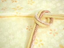 画像をギャラリービューアに読み込む, 帯揚げ 帯締め セット 正絹カジュアル向き 丸組 薄黄色 桜 帯あげ 茶色 帯〆 和装 小物 レディース 女性 婦人 おびあげ おびじめ