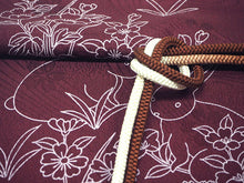 画像をギャラリービューアに読み込む, 帯揚げ 帯締め セット 正絹カジュアル向き 丸組 赤紫 うさぎ 蝶 帯あげ 茶色 帯〆 和装 小物 レディース 女性 婦人 おびあげ おびじめ