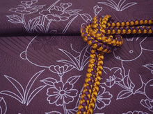 画像をギャラリービューアに読み込む, 帯揚げ 帯締め セット 正絹カジュアル向き 丸組 渋紫 うさぎ 蝶 帯あげ 金茶色 帯〆 和装 小物 レディース 女性 婦人 おびあげ おびじめ