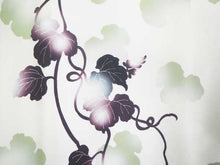 画像をギャラリービューアに読み込む, コーディネート済 袷着物4点セット(着物・名古屋帯・帯揚げ・帯締め) 自宅で洗濯OK フリーサイズ 淡黄緑色ぼかし地蔦柄きもの 深緑地地格子柄帯 コーディネートが不安な方に