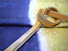 画像をギャラリービューアに読み込む, 帯揚げ 帯締め セット 正絹 群青色×イエロー 牡丹唐草 イエロー×ゴールド 帯締 高麗 平打ち 訪問着 付け下げ 色無地 フォーマル お出かけ 和装小物 着付け小物 着物 和服 和装 レディース 女性