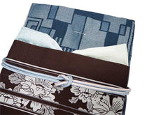 画像をギャラリービューアに読み込む, コーディネート済 袷着物4点セット(着物・名古屋帯・帯揚げ・帯締め) 自宅で洗濯OK L クリーム地格子柄きもの チャコールグレー地花柄帯 コーディネートが不安な方に