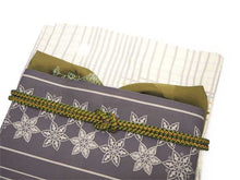 画像をギャラリービューアに読み込む, コーディネート済 袷着物4点セット(着物・名古屋帯・帯揚げ・帯締め) 自宅で洗濯OK L 紺地菊柄きもの チャコールグレー地花柄帯 コーディネートが不安な方に