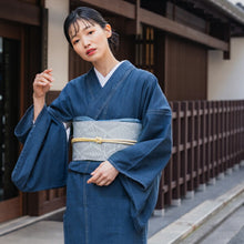 画像をギャラリービューアに読み込む, デニム着物 4点セット(着物・名古屋帯・帯揚げ・帯締め) 洋服感覚でカジュアルに楽しむ コーディネートが不安な方に 自宅洗濯OK 当店オリジナル帯使用でここでしか購入できない