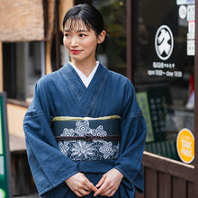 画像をギャラリービューアに読み込む, デニム着物 4点セット(着物・名古屋帯・帯揚げ・帯締め) 洋服感覚でカジュアルに楽しむ コーディネートが不安な方に 自宅洗濯OK 当店オリジナル帯使用でここでしか購入できない