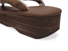 画像をギャラリービューアに読み込む, カレンブロッソ 草履 単品 Mサイズ 茶地 台 薄茶 グレー地 茶色 ボタニカル 鼻緒 レディース 軽い!歩きやすい!オシャレと人気のカフェ草履 安心の日本製