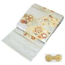 画像をギャラリービューアに読み込む, 袋帯 フォーマル 絹 礼装 西陣織 村田織物謹製 仕立て付き 送料無料 新品 未使用 販売 シルバー 地紙 秋草 華文 京都 フニ