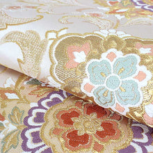 画像をギャラリービューアに読み込む, 袋帯 フォーマル 絹 礼装 西陣織 野々村織物謹製 仕立て付き 送料無料 新品 未使用 販売 ベージュ 唐草 華文 京都 ラオ