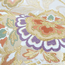 画像をギャラリービューアに読み込む, 袋帯 フォーマル 絹 礼装 西陣織 野々村織物謹製 仕立て付き 送料無料 新品 未使用 販売 ベージュ 唐草 華文 京都 ラオ