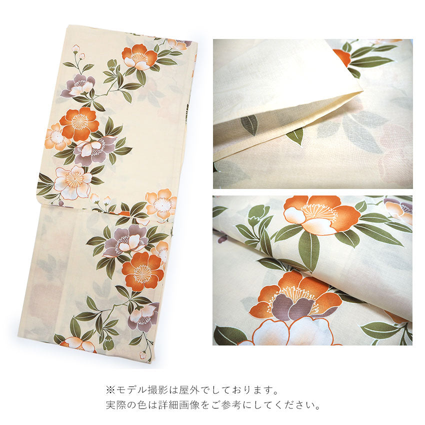 浴衣 単品 レディース 椿 青緑 ベージュ 単品 フリーサイズ 自分