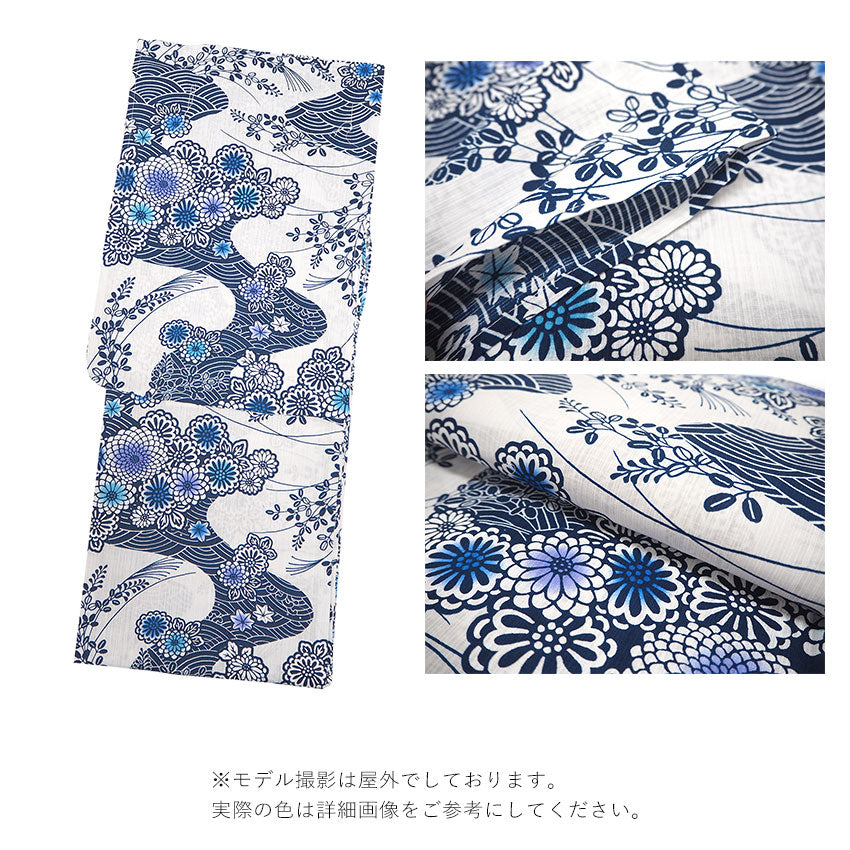 浴衣 単品 レディース 菊 萩 紺 黒 変わり織 フリーサイズ 自分