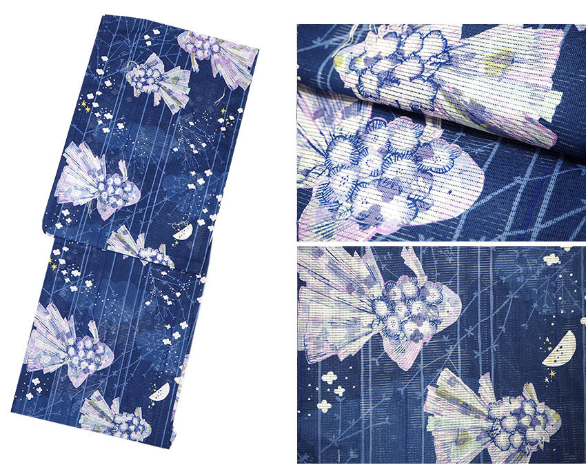 浴衣 レディース 単品 みすずうた フリーサイズ 薄ピンク 薄パープル ブルー 金魚 花 星 月 自分でコーディネートしたい 手持ちの帯と合わせたい方に