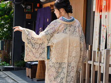 画像をギャラリービューアに読み込む, 着物 レース羽織 オフホワイト 花柄 Mサイズ ちりよけ レース 羽織 コート 長羽織 カジュアル 春 秋 和装 和服 レディース 女性
