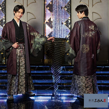 画像をギャラリービューアに読み込む, 洗える メンズ羽織・着物・袴3点セット 臙脂 ゴールド 松 幾何学 M L LL 成人式や卒業式に

