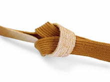 画像をギャラリービューアに読み込む, 正絹 帯揚げ帯締めセット フォーマル向き帯揚げ (茶色地に青と緑の丸 唐花地紋) 平組 帯〆 (黄土色) 和装小物 レディース
