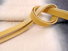 画像をギャラリービューアに読み込む, 正絹 帯揚げ帯締めセット フォーマル向き帯揚げ (墨×ベージュ暈し 麻の葉地紋) 平組 帯〆 (薄黄) 和装小物 レディース
