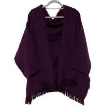 画像をギャラリービューアに読み込む, フリンジショールカーディガン パープル YOUTOWA 着こなし2way！ショール風に道行風に、サッと羽織れる薄手ニットカーディガン
