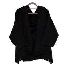 画像をギャラリービューアに読み込む, フリンジショールカーディガン チャコール YOUTOWA 着こなし2way！ショール風に道行風に、サッと羽織れる薄手ニットカーディガン
