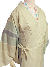 画像をギャラリービューアに読み込む, 雨コート 一部式 道中着衿 グリーン 萌黄 ぼかし 縞 XSサイズ すぐに着られるお仕立て上がり 洗えるポリエステル
